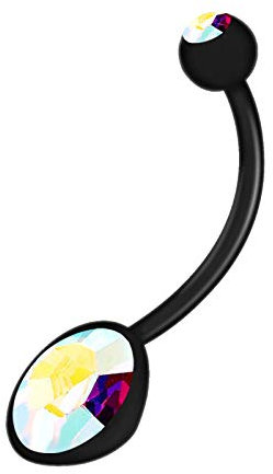 KJM FASHION 1 Stk Flexibel Acryl Lang Bauch Schwangerschaft 1,6mm 14g 19mm Aurora Borealis Kristallkugel Banane Ohr Belly Navel Ohrringe Piercing Schmuck 1213