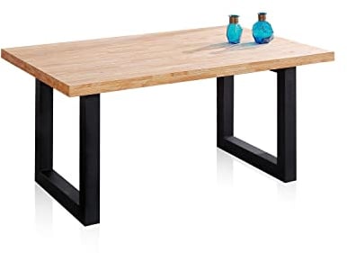 duehome | Loft, Mesa Fija de Comedor, Mesa para Salon, Acabado en Roble y Negro, Medidas: 160 cm (Largo) x 100 cm (Ancho) x 76 cm (Alto)