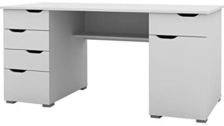 Alphason Kentucky Sturdy Wood Effect Desk with 4 Stationery Drawers and Large Storage Drawer, White Oak and Gloss White, 750x1600x670mm