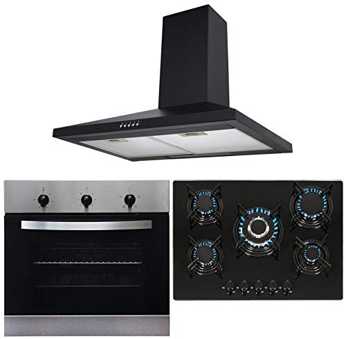SIA Stainless Steel Single True Fan Oven, 5 Burner Gas Hob And Chimney Extractor