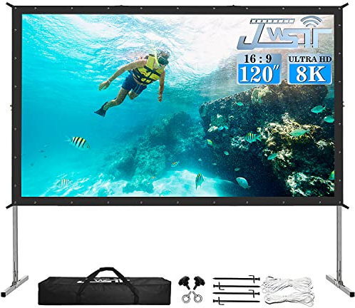 JWSIT 120 4K HD Portable Projector Screen with Stand, 16:9 Foldable, Matte White, Front Projection