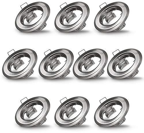 DEUBA® 10x Einbaurahmen Einbaustrahler LED ultra flach inkl. GU10 Keramikfassungen silber glänzend Einbauleuchte Spots