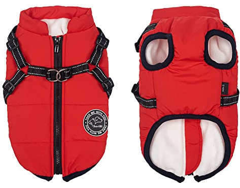 Savlot Hundejacke Winterweste Jacken Hundemantel Hundepullover Haustier Skifahren Kostüm Ärmellose Baumwolle Gepolsterte Weste Mit Brustgurt Gurt - Rot, M