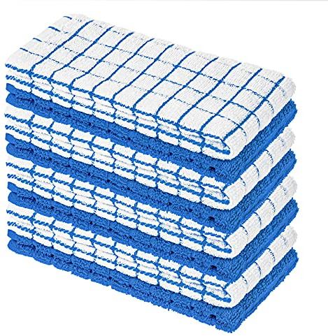 8er Pack Premium Frottee Geschirrtücher 40x64 cm in Weiß/Blau kariert von StickandShine / 100% Baumwolle