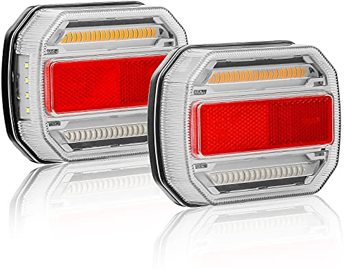 D-TECH 2Stück 12V 24V LED-Anhänger-Rückleuchten,Anhänger-Rücklichter,5Funktionen Anhänger-Lichter, Dynamischer Blinker Kennzeichenbeleuchtung Neon-Rücklicht für Anhänger Bootsanhänger Vans Emark IP67