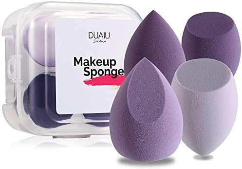 DUAIU Make-up-Schwamm-Set, 4 Stück, Beauty-Mixer, Foundation-Schwämme, 4 Farben, latexfrei, mit 1 Schwammhalter (Morandi Purple)