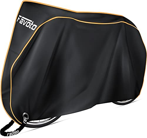 Favoto Bike Cover Waterproof Outdoor Bicycle Cover for 2 Bikes 210D Oxford Fabric outside storage with Long Reflective Stripes Heat-sealed Seams Lock-holes for Mountain Bike, Road Bike