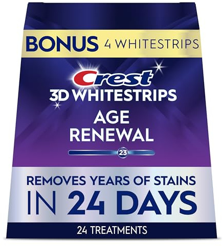 Crest 3D Whitestrips Age Renewal – Teeth Whitening Kit, 24 Treatments (20 + 4 Bonus), Each with 1 Upper/1Lower, 48 Strips – Crest 3DWhite Teeth Whitening Strips