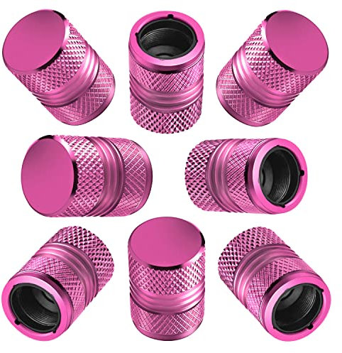 Lot de 8 bouchons de valve de pneu de voiture en alliage de qualité supérieure, anti-fuite, universels pour SUV, camion, moto, vélo - Rose