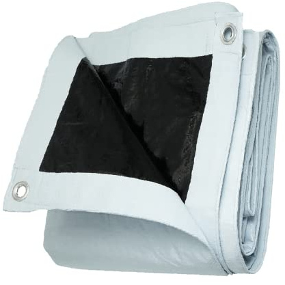 UCINNOVATE 10' x 10' Heavy Duty Waterproof White/Black Reversible Tarp, Durable 14 Mil Tarp Cover with Grommets, UV Resistant Reinforced Ground Sheet Cover for Garden Patio Lawn Greenhouse or Boat