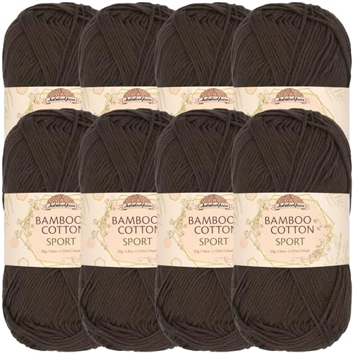 JubileeYarn Bamboo Cotton Sport 4 Ply Yarn - 50g/Skein - Dark Brown - 8 Balls