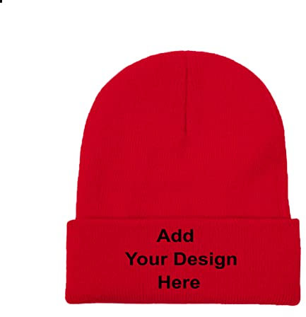 Whhzhao Benutzerdefinierte Beanie-Mütze, personalisierter Text & Foto & Logo, Strickmütze mit Bündchen für Männer und Frauen, rot, One size