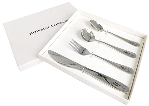 Personalised Cutlery Set for Kids Children Toddler Cutlery 4pcs Engraved Knife Fork Spoon Kids Stainless Steel Cutlery Set Gifts with Any Name in Gift Box Engraved Lion Rabbit Image 05 Christmas