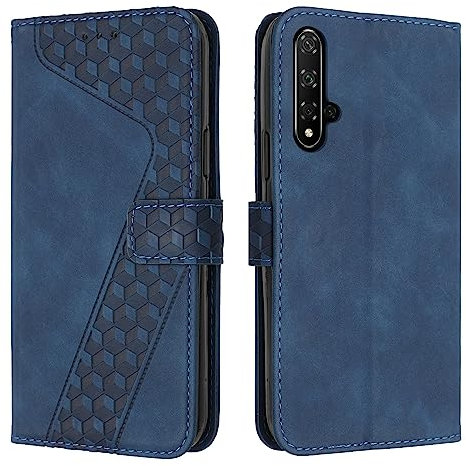 YIRRANZD Custodia per Huawei Nova 5T, Cover a Libro in Pelle PU con Slot Cart e Silicone TPU Bumper, Flip Caso Portafoglio Cover per Huawei Nova 5T / Honor 20 (Blu)