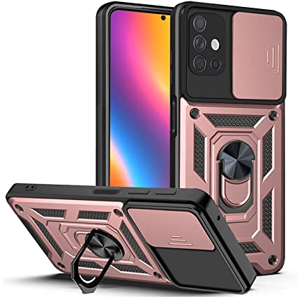 LBH Armor Hülle für Samsung Galaxy A51 Case mit Kameraschutz Outdoor Stoßfest Handyhülle 360 Grad Metal Ring Halter Ständer Schutzhülle für Handyhalterung Auto Magnet Rosegold