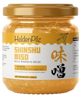 HeldenPilz® | Organic Miso | unpasteurisierte Misopaste | Helle Shinshu Weißes Miso aus Reis | 100% natürliche Zutaten | Bio Nachhaltig Plastikfrei