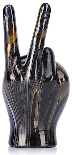 Schwarze und goldene Friedenszeichen-Dekoration, Handskulptur, kreatives Friedens-Symbol, Statue, Schreibtischdekoration, Schwarz-Gold, Heimdekoration, Tafelaufsätze – für Büro, Wohnzimmer,