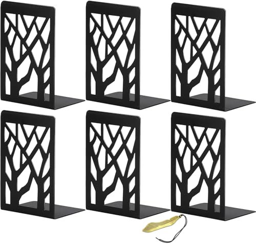 Mgood 3 Paar Buchstütze, Buchstützen Metall, Buchstützen Schwarz, Bücher Halter, Bücherhalter für Regal für Bücher, DVDs,Magazine, 12X9X16cm