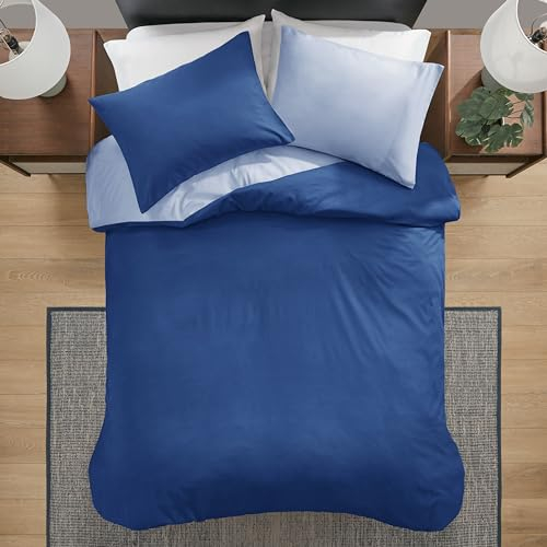 Degrees of Comfort Bettwäsche-Sets 155x220 2teilig Blau, weich & kuschelig Bettbezüge mit Reißverschluss - 1X Bettbezug + 1X Kissenbezug 80x80- Sommer Wendebettwäsche 2er Set Dunkelblau