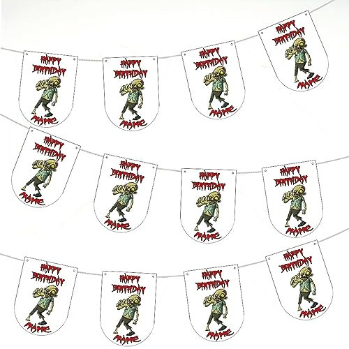 AK Giftshop Personalised Zombie Birthday Bunting Party Decorations Flags - 12pcs / 2.5m Ribbon
