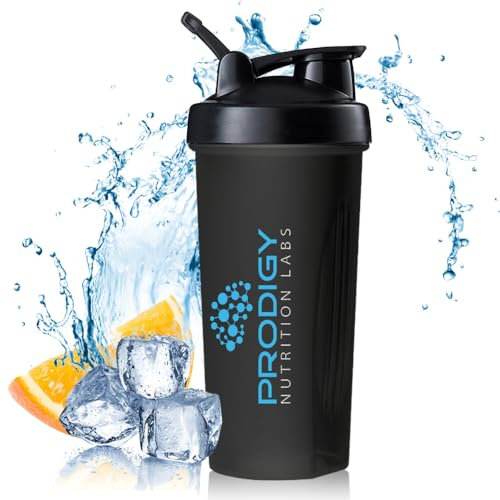 Prodigy Nutrition Labs Botella mezcladora premium perfecta para batidos de proteínas y preentrenamiento, color negro, 20 onzas
