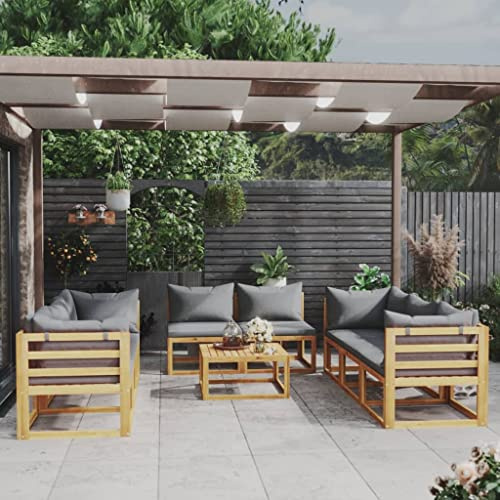 PTUGUOF 9-TLG. Garten-Lounge-Set aus massivem Akazienholz mit abnehmbaren Sitz- und Rückenpolstern, inklusive Couchtisch mit Lattenrost-Design, modulares Lounge-Set für Garten