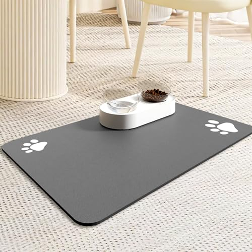 Tapis de Nourriture pour Chien, Tapis de Gamelle Absorbant pour Les Sols 60 x 40 cm, Tapis Imperméable et Antidérapant en Silicone pour Gamelle de Nourriture et d'eau pour Animaux Domestiques