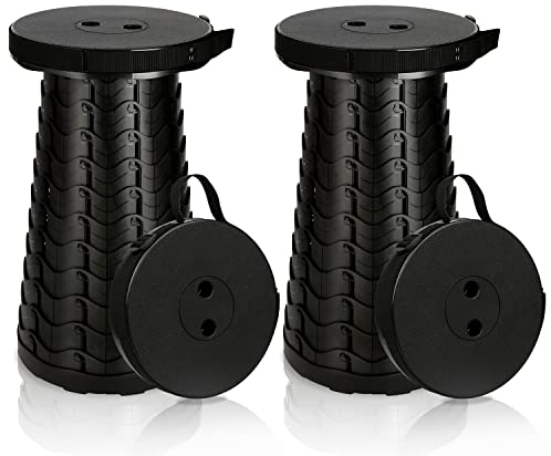 Cecaylie 2X Tragbarer Klapphocker, Kunststoff Teleskophocker Faltbar, Campinghocker für Outdoor Camping Angeln BBQ Drinnen Küche, Belastung 180kg (Schwarz)