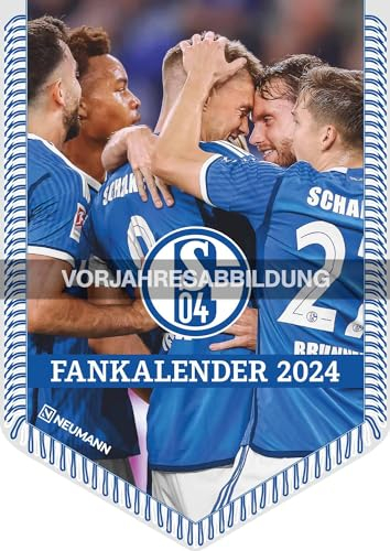 N NEUMANNVERLAGE - FC Schalke 04 2025 Bannerkalender, 29,7x42cm, Fußballkalender mit Motiven der Stars, Fan-Kalender mit Fußball-Highlights, Spiralbindung und deutsches Kalendarium