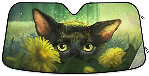 Parasol Coche Delantero Lindo Gato Negro Parasol para Coche Plegable Cubierta De Parabrisas Fácil Instalación Parasol para Parabrisas para Camión Furgonetas SUV M