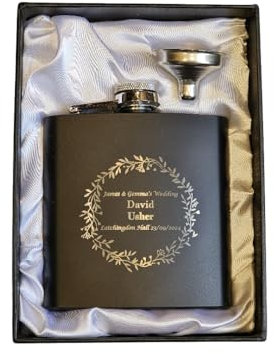 Generic Personalised Hip Flask for Wedding Favor Gift - Stainless Steel flasks for Best Man/Groomsman/Usher/Father of The Bride/Any Name/Any Date