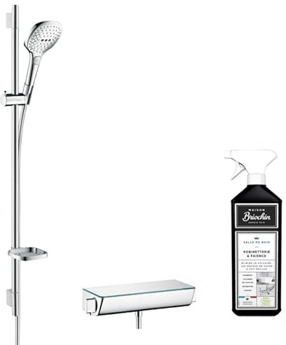 Ensemble douche HANSGROHE Raindance Select E 120 3 jets + mitigeur thermostatique Ecostat Select + Barre 90 cm + nettoyant
