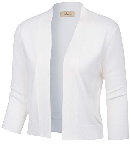 Strickjacke Damen Festlich für Kleid Elegant Party Cocktail Boleros Cover Up Weiß XL