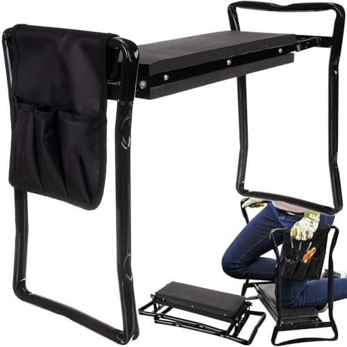 Kniebank für Gartenarbeit, Klapphocker 3 in 1 – Gartenhocker mit Aufstehhilfe, Kniekissen & Knie Komfort - Hocker Klappbar für Garten Zubehör & Outdoor – Verstellbare Kniebank aus Eisen
