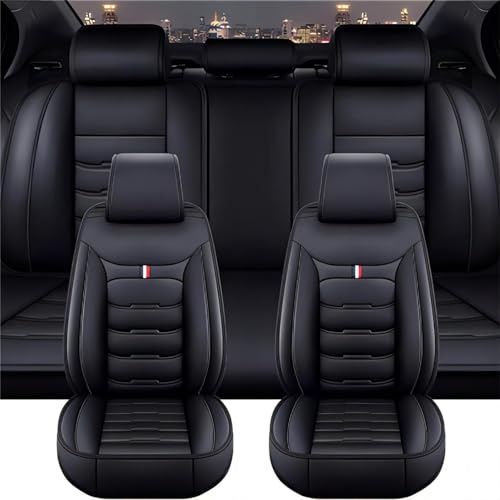 JJNIENUS Auto Sitzbezüge Sets Für Seat Leon Ibiza Arona Ateca Altea Exeo Ibl Ibx Toledo, 5-Sitze Leder PU Vordersitze und Rückbank Schonbezüge Komfortabler Atmungsaktiv Innenraum Zubehör,B/Black