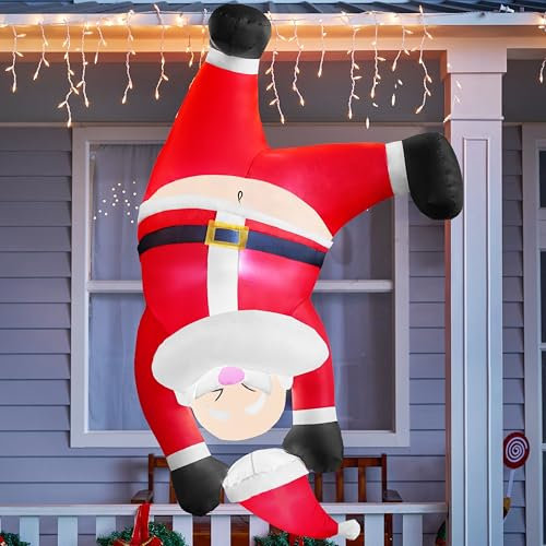 Joiedomi 1.8M/ 6FT großer hängender aufblasbarer Weihnachtsmann, Weihnachtsdekoration, kopfüber hängender Weihnachtsmann, aufblasbarer Weihnachtsmann für den Garten mit eingebauten LEDs
