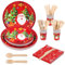 Anstore 200 Stück Pappteller Besteck Set, Wiederverwendbar ​Papier Geschirr Set,Weihnachtsausgabe-Partygeschirr mit Gabeln, Messer,Löffel, Teller und Becher,für Geburtstag,Hochzeiten,Jubiläums,Weihnac