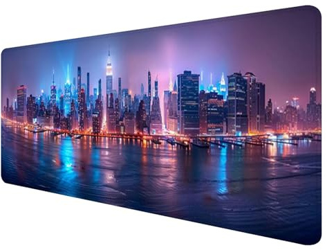 Mauspad XXL, 800x300mm Gaming Mauspad New York, XXL Mousepad Groß mit rutschfeste Gummibasis, Mauspad Nachtsicht Wasserdicht & rutschfest, Großer Erweiterter Schreibtischunterlage für Home Office K-6
