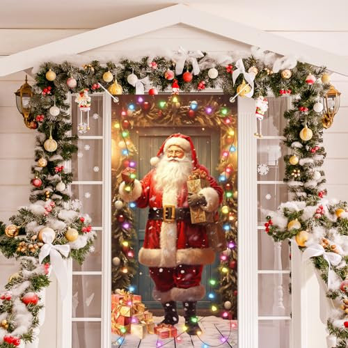 Lollanda Christmas Door Cover Elasticated, Christmas Door Cover Merry Grinchmas Font Porch Sign, Christmas Door Cover Decorations for Winter New Year Xmas Christmas Decorations and Supplies(Yellow)