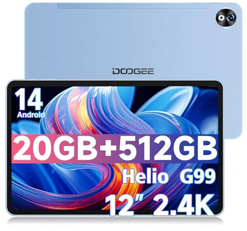 DOOGEE T40 Pro Tablet 12 Pulgadas 20GB RAM + 512GB ROM (2TB TF), 2.4K Android 14 Tablets con Helio G99 y 10800mAh Batería, Tableta 7,6 mm, 16MP+8MP, 4 Altavoces Estéreo, Dual 4G LTE Tablet PC, Azul