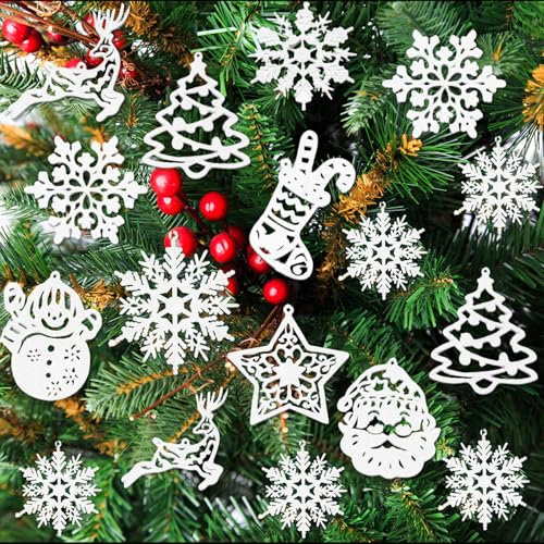 White Christmas Tree Decorations - 42 Pc Set With Baubles for Winter Interior Decoration