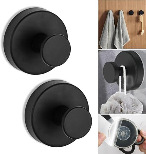 Boxonly 2024 Saugnapfhaken ohne Bohren, Edelstahl, wasserdichte Haken für Badezimmer, Dusche, Küche und Spiegel, robuste Handtuchhalter (2 Stück, mattschwarz)