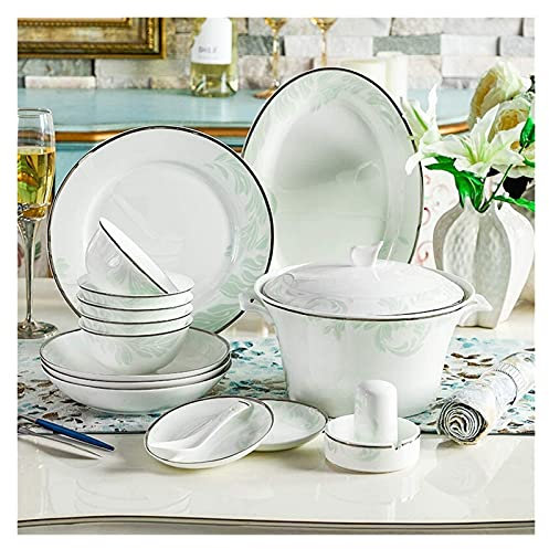 IUBGFTO Ensemble d'assiettes à Manger 33 pièces, Service de Table en Porcelaine de Style européen avec Assiettes et Bols, Service de Table en céramique de cerf Vert de Bon augure (Vert 10 pièces)