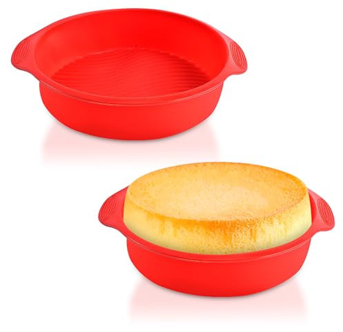 UOSIWYA 2Pcs Silicone Cake Moulds for Baking, 9 inch Non-Stick Cake Tin Silicone Cakes Tins Baking Moulds Round Cheesecake Tin Pans for Layer Pies Pizza Birthday Party DIY