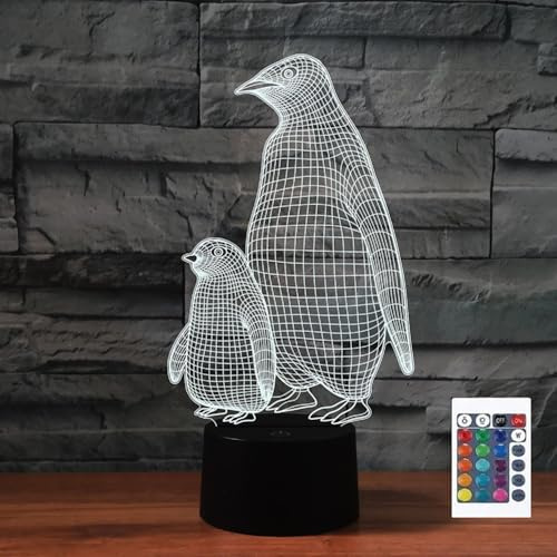 FLRXHK Pinguin-Nachtlicht mit 3D-Illusion, Touch-Tischlampe mit Fernbedienung, 16 Farben, optisches USB-LED-Nachtlicht für Kinder, Geschenk, Raumdekoration