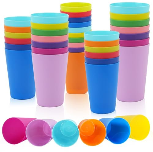 RETON Bicchieri di plastica riutilizzabili, 36 pezzi, 260 ml, bicchieri in plastica dura per bambini, bicchieri in plastica multicolore, bicchieri in plastica resistente, bicchieri per feste