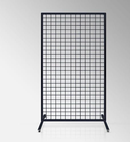 Floor Standing Gridwall Display Panel, Retail Wire Mesh Tower with Wheels, Multiple Colours (Black)