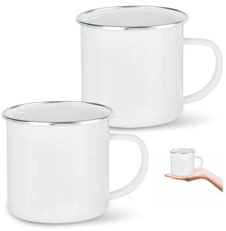 YZROHYI 2 Pièces Tasse Emaillee Metal 350 ML,Tasse Camping Email,Tasse en Fer Émaillée,Gobelet Acier Emaillé avec Anse,Mug Emaillé Camping,Tasse à Café Vintage,Tasse à Thé pour Camping, Maison, Fête