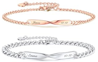 JSDDE Personalisiert Armband mit Gravur Partnerarmband Armreif für Paar Freundschaftsarmband Personalisierte Geschenke für Damen Herren