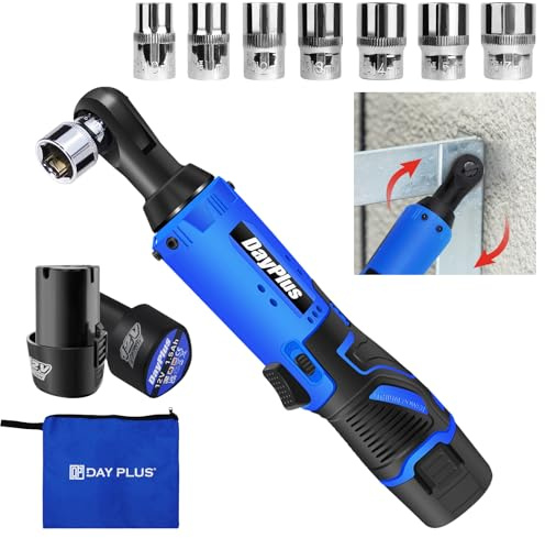 Cordless Ratchet Wrench Set, 3/8 Electric Ratchet Wrench 40N.m, 0-300 RPM Impact Drive Ratchet Rattle Nut Gun, Powered Ratchet with 2x 1.5Ah Lithium-Ion Battery, Fast Charge, 7 Sockets & LED Light